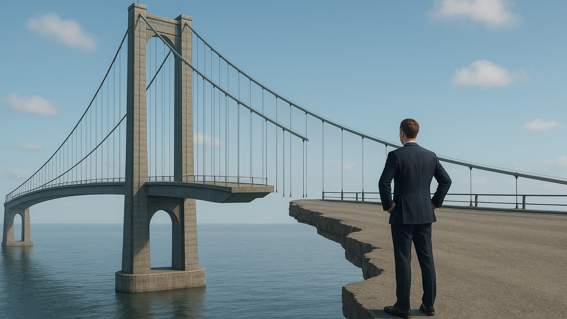 Man looking toward bridge gap